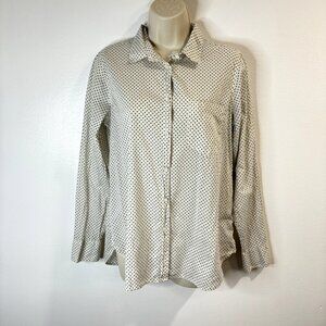 J. Crew Shirt Boy Fit Size 8 Polka Dot Blouse Button Front White Black Cotton